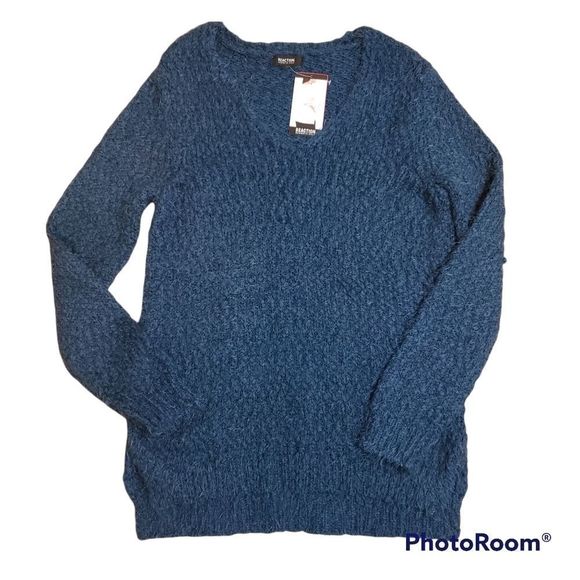 NWT New Kenneth Cole Reaction Blue Soft Fluffy Blue Sweater Medium Large - Picture 1 of 6
